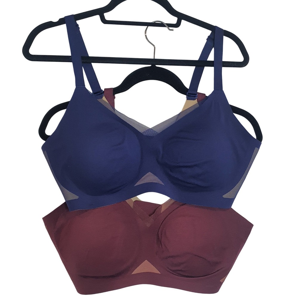 Honeylove‎ Lot 2 Silhouette Bra Sz 1X Blue Burgundy Wireless Removable Pads Mesh